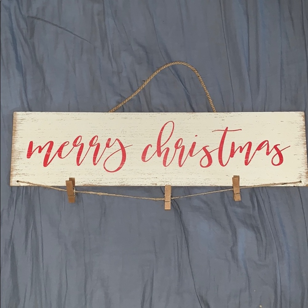 Merry Christmas wood sign with clothespins
